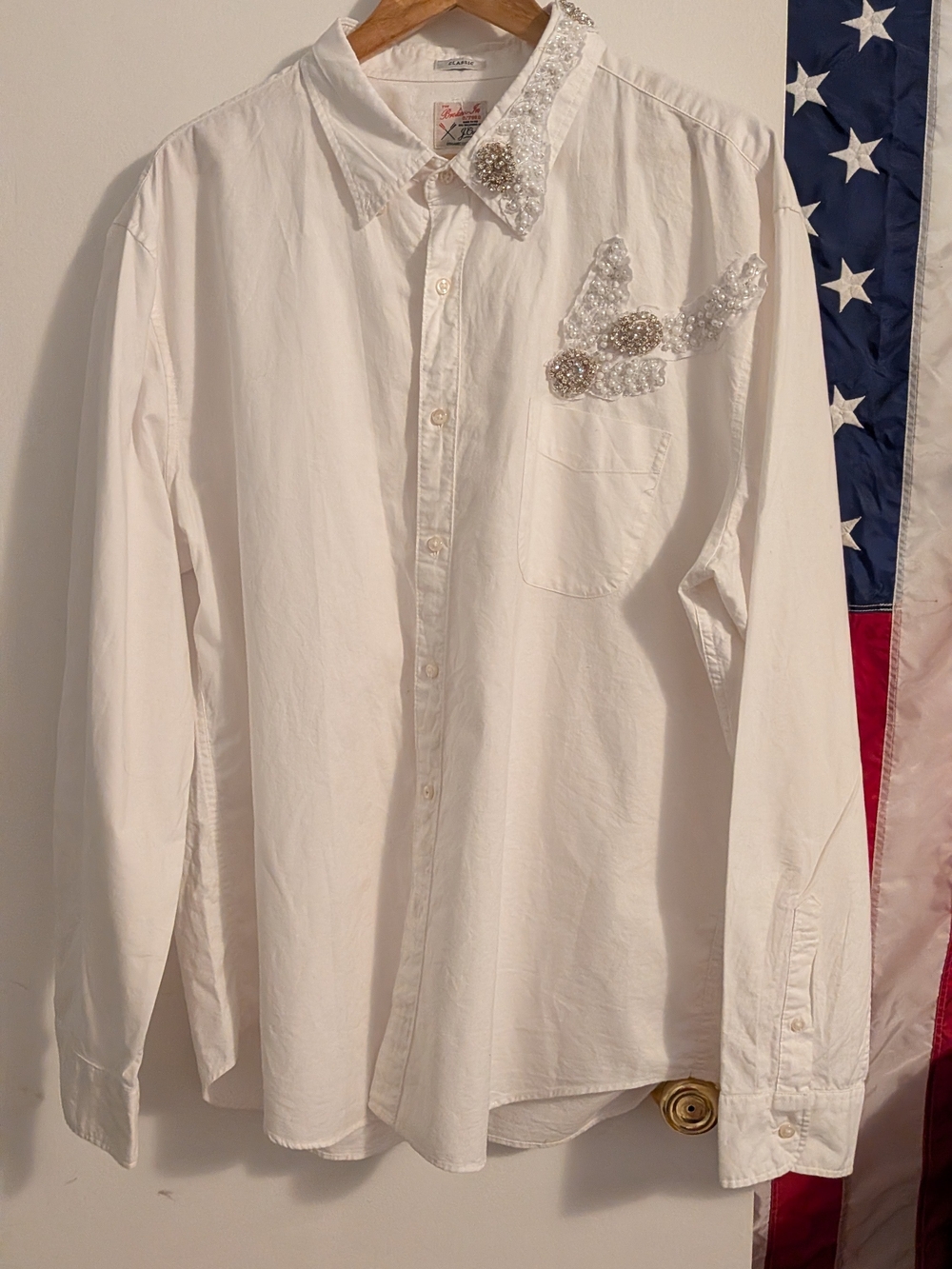J. Crew White Button-Up Shirt with Beaded Embellishments